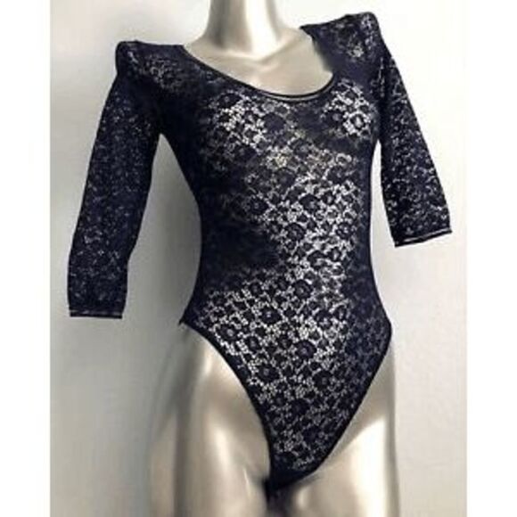 Victoria's Secret Small Dark Blue Lace Long Sleeve Bodysuit Teddy - Picture 1 of 4